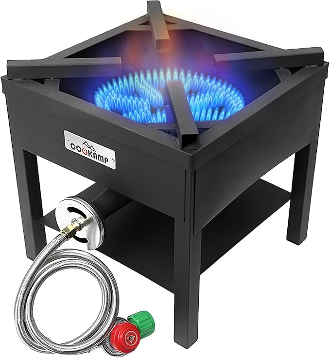 High Pressure Banjo 1-Burner Outdoor Propane Gas Cooker 260000 BTU with 0-30 PSI Adjustable Regulator and Steel Braided Hose For Outdoor Cooking Turkey Fry (BALCK) SA1750
