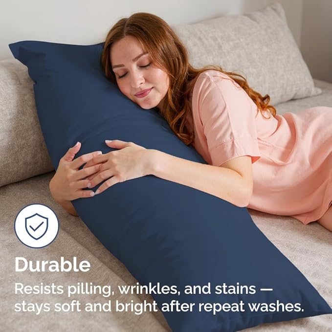 Long Pillowcases - Body Pillow Cover - Long Pillow Insert for Sleeping, Side Sleepers - Soft & Breathable Body Pillow Case with Envelope Enclosure - Comfy & Machine Washable - 20" x 54" (Navy Blue)
