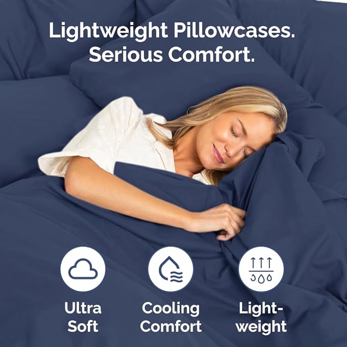 Pillowcases - Ultra Soft Hotel Quality Pillowcase Covers - Comfy, Cozy & Wrinkle Free - Shrinkage and Fade Resistant - Machine Washable Pillow Protectors - (King, Navy Blue, 4 Piece Set)