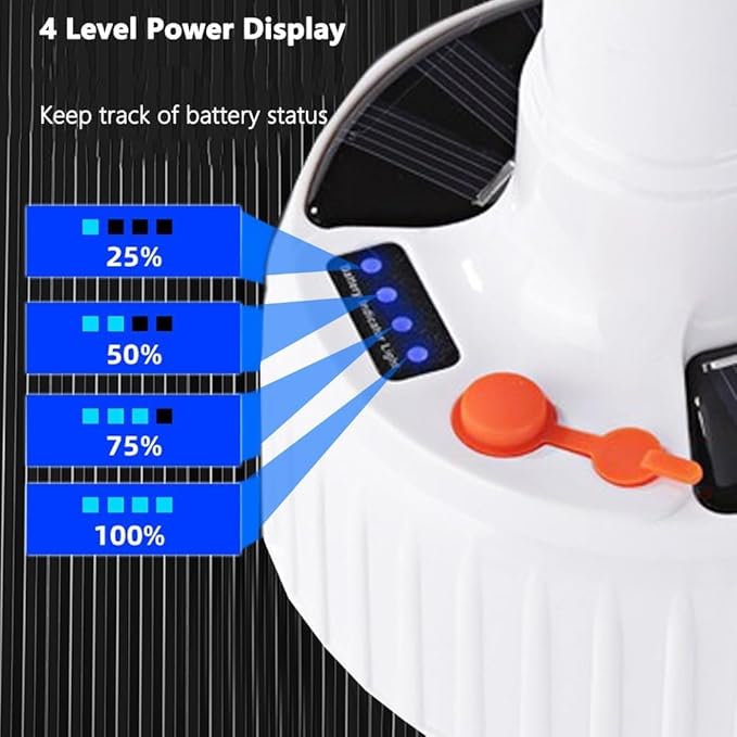 Solar Camping Lamp LED Tent Lights Waterproof Remote Control 4000mah 5 Mode USB Rechargeable Portable Lantern Blub Hanging for Home Indoor Outdoor Emergency Courtyard Power Outage 3 Pack