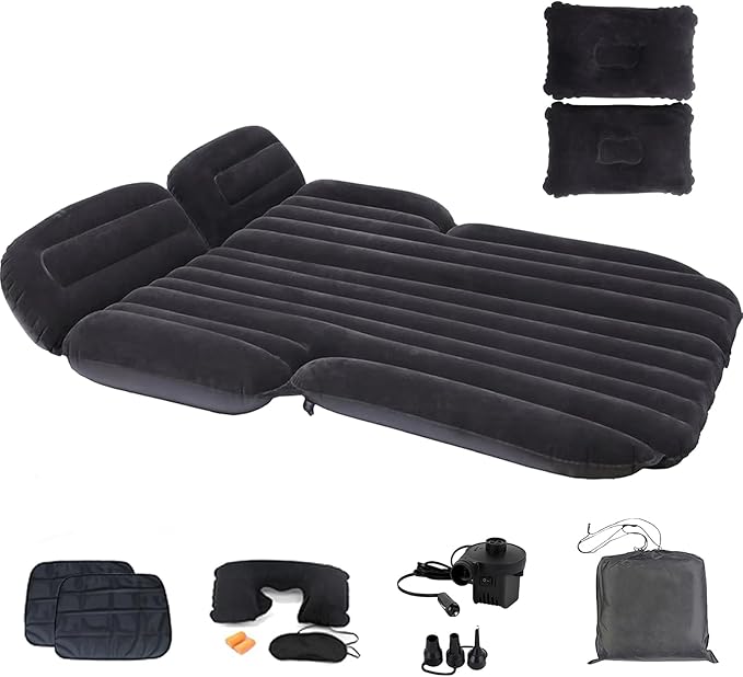 Inflatable SUV Air Mattress,Thickened Flocking Inflatable Car Camping Travel Air Mattress with 2 Pillows & Air Pump,Portable Car Sleeping Bed for SUV|MPV|Minivan