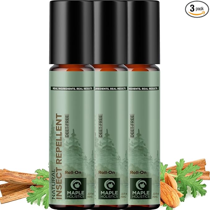 Natural Roll on Bug Repellent Stick - DEET Free Insect Repellent Stick for Kids & Adults for Ticks & Mosquitoes - Made with Citronella Rosemary & Lemongrass - Light Scent Vegan Cruelty Free (3 Pack)