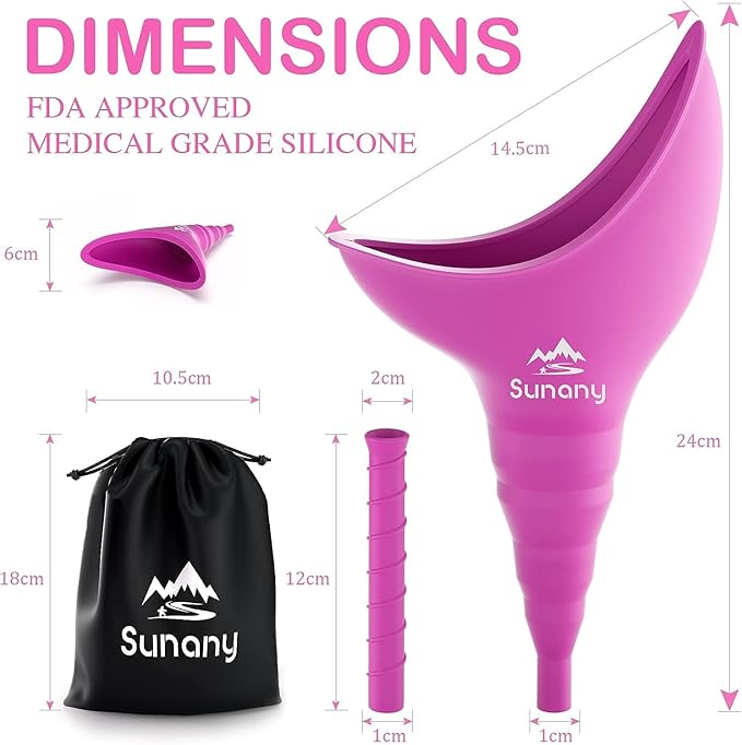 Female Urination Device, Reusable Female Urinal Silicone Women Pee Funnel Allows Women to Pee Standing Up, The Perfect Companion for Camping,Outdoor,Travel（Fuchsia）