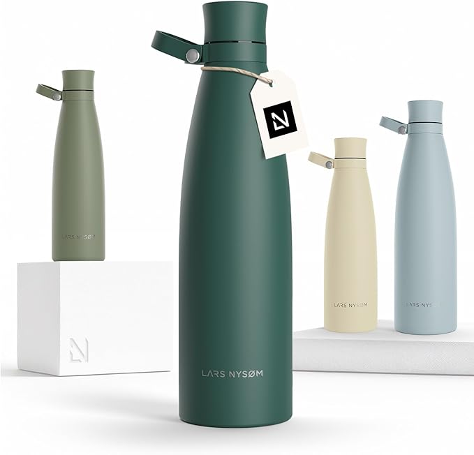 LARS NYSØM Stainless Steel Insulated Water Bottle 25 oz 34 oz | Insulated Thermo Flask for Hot and Cold Beverages | Leakproof Drinking Bottle (Pine Green, 33.8 oz)