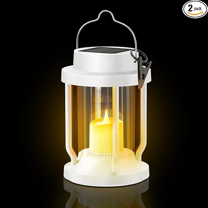 Solar Lantern Outdoor & Indoor Use – Hanging Solar Lights with Realistic Flickering Flameless Candle, Weatherproof for Gardens, Patios, Trees, and Lawns (White, 1 Pack)