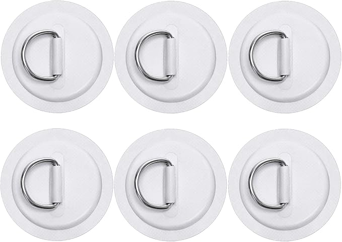 TOBWOLF 6 Pack Stainless Steel D-Ring Patch for Inflatable Boat Kayak Dinghy SUP, D-Ring PVC Patch Stand-Up Paddleboard Canoe Rafting Accessories, NO Glue Included