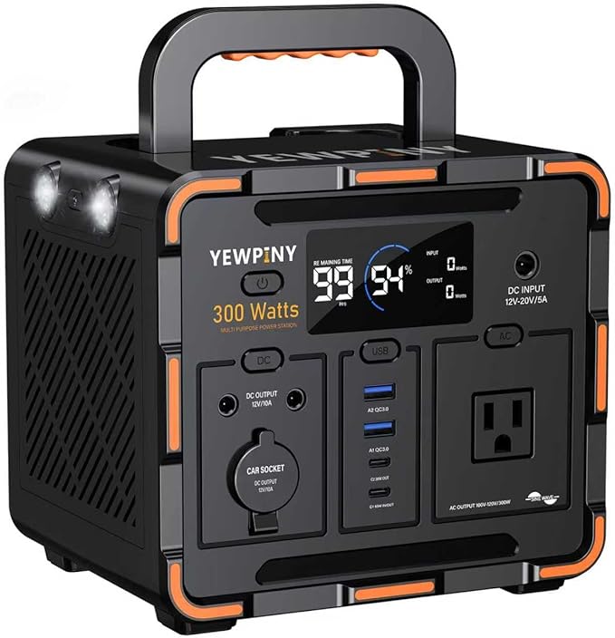EM300 Portable Solar Station, 259Wh LiFePO4 Battery, 65W USB-C PD Fast Charging, 600W Peak, AC/DC/USB-A Output for Camping, Home and Emergency Use (300W Portable Power Station)