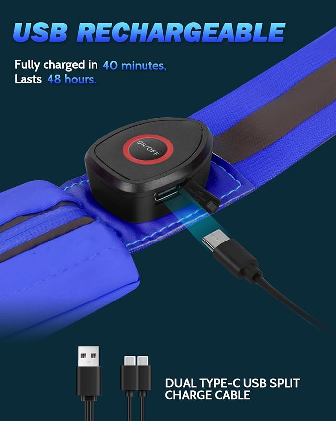 LED Reflective Belt Sash - 5 Lights Colors & 3 Light Modes High Visibility Night Safety Belt, Rechargeable Light Up Running Gear Adjustable Vest Straps for Runners Walkers Men Women