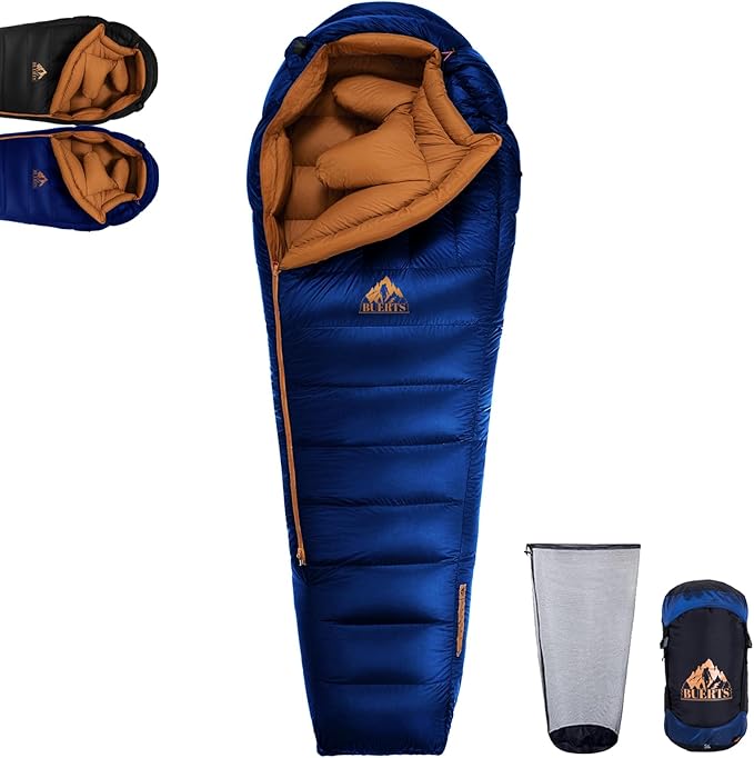 Down Backpacking Sleeping Bag for Cold Weather 45°F to -11°F, XXL Large Ultralight Sleeping Bag Ideal for Adults Camping, Hiking and Backpacking.