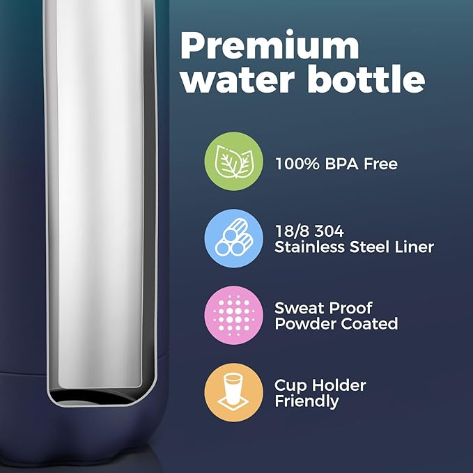 Volhoply 25oz Insulated Water Bottle 1/2/4 Pack, Double Wall Stainless Steel Vacuum Bottles, Keeps Cold & Hot, BPA Free Leak Proof Bottles (Dark Night,1 Pack)