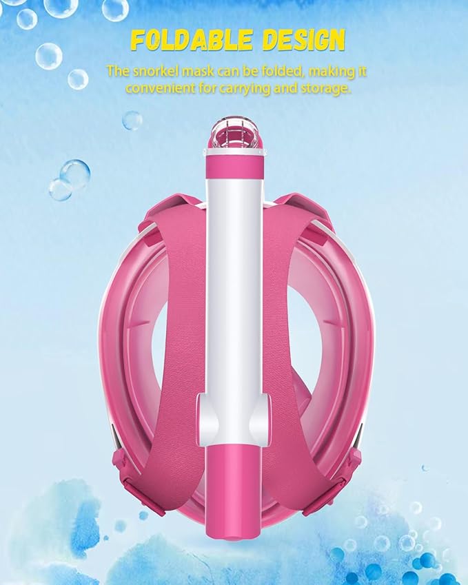 W WSTOO Kids Full Face Snorkel Masks,Suitable for Beginners Dry Top Snorkeling Gear,Can Your Mouth or Nose to Breathe,180 Degrees Panoramic View,Anti-Fog Anti-Leak,Summer Travel and Vacationing Gifts