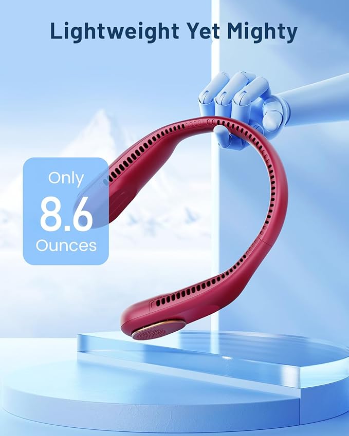 SWEETFULL Portable Neck Fan 360° Cooling Bladeless Personal Fan | No Hair Twisting - 4000mAh USB Rechargeable Wearable Fan for Travel, Birthday Gifts for Men, Women, Mom, and Dad
