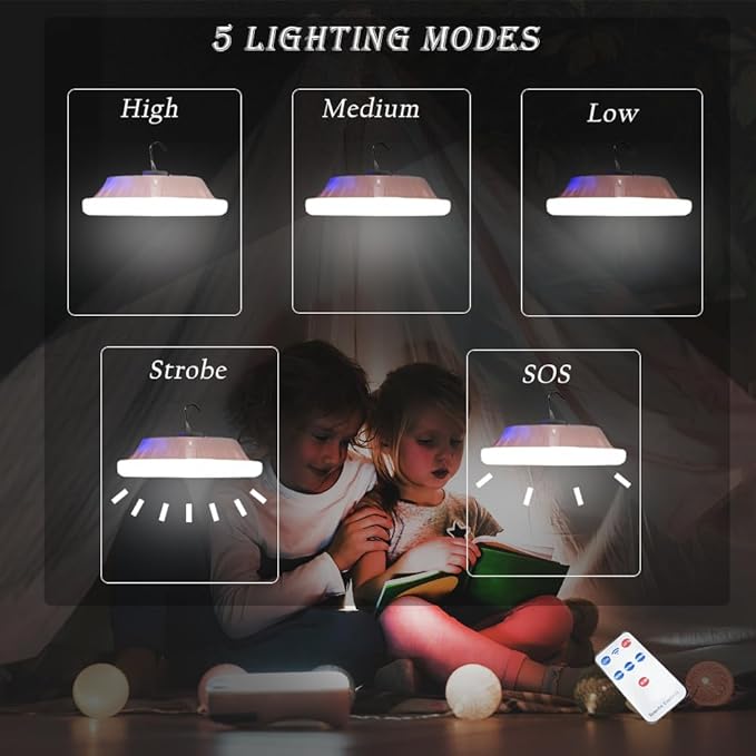 Solar Camping Lamp 120 LED Tent Lights 4500mah Remote Control 5 Mode USB Battery Rechargeable Portable Lantern Hanging Waterproof for Indoor Home Outdoor Emergency Hurricane 2 Pack