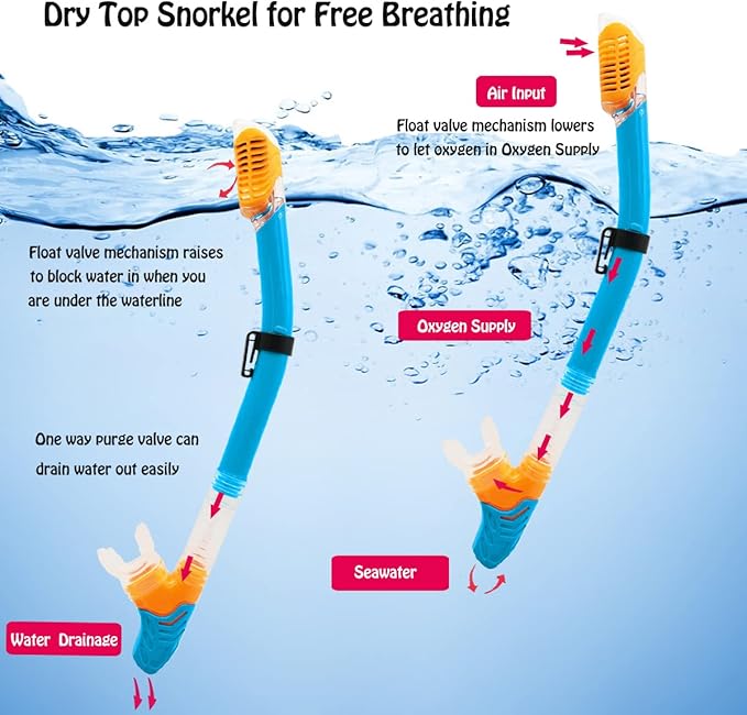 Kids Mask Fins Snorkel Set Snorkeling Packages, with Diving Mask, Snorkel, Adjustable Swim Fins, Mesh Bag, Anti-Fog Anti-Leak Snorkeling Gear for Kids for Snorkeling Swimming Diving