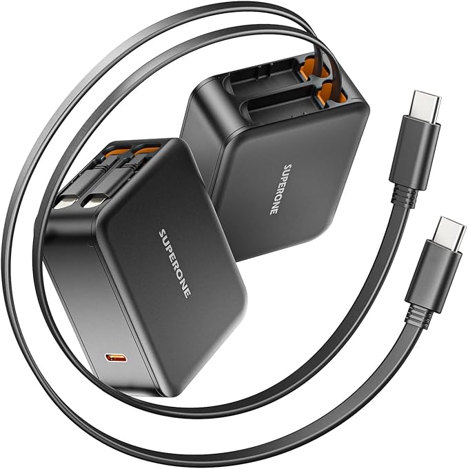 SUPERONE 62W Retractable Wall Charger with Dual Cables, 3-Port USB C Charger Block, 35W Phone Chargers Fast Charging for iPhone 17/16/15 Series, Pad, Tablet, LG, Samsung and More