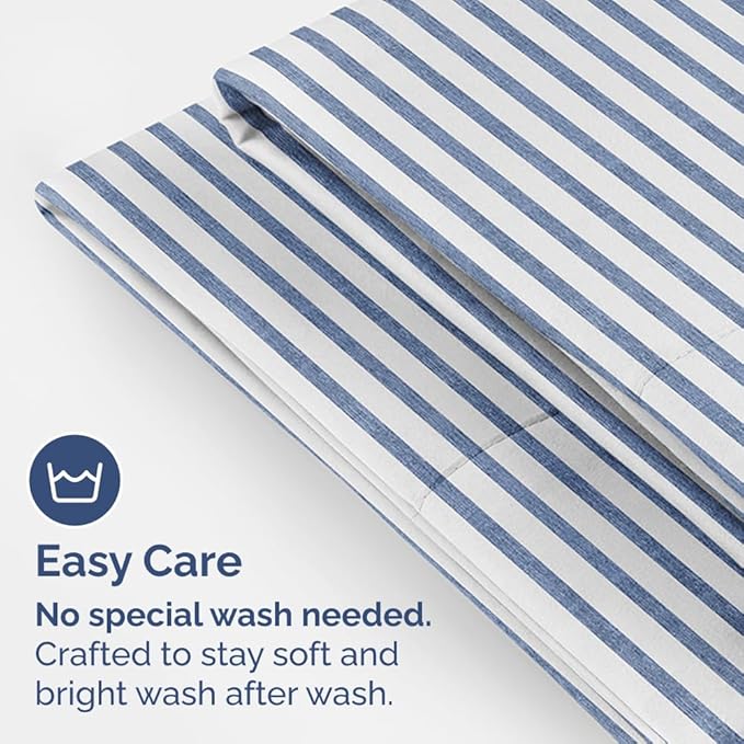 CGK Unlimited Queen Size Pillow Case Set of 4 - Soft, Premium Quality Microfiber Fabric - Blue Stripes 2, 20x40, 20x36 & 20x48