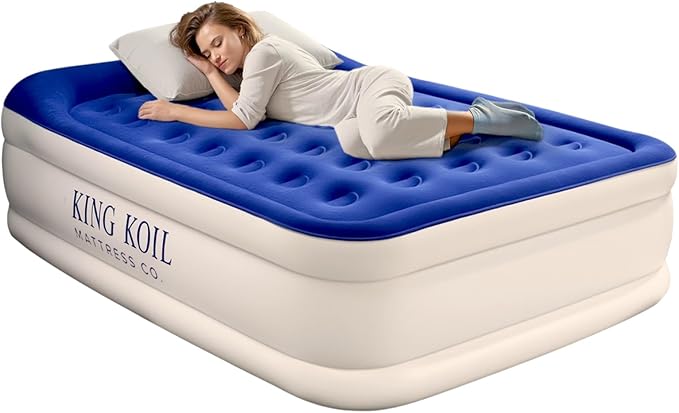 King Koil Luxury Twin Air Mattress with Built-in High Speed Pump for Camping, Home & Guests - Twin Size Double High Airbed Luxury Inflatable Blow Up Mattress Waterproof (1-Year Manufacturer Warranty)