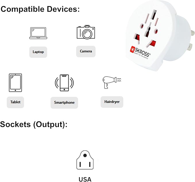 Skross World Travel Adapter to USA 1.500221-2 Pack