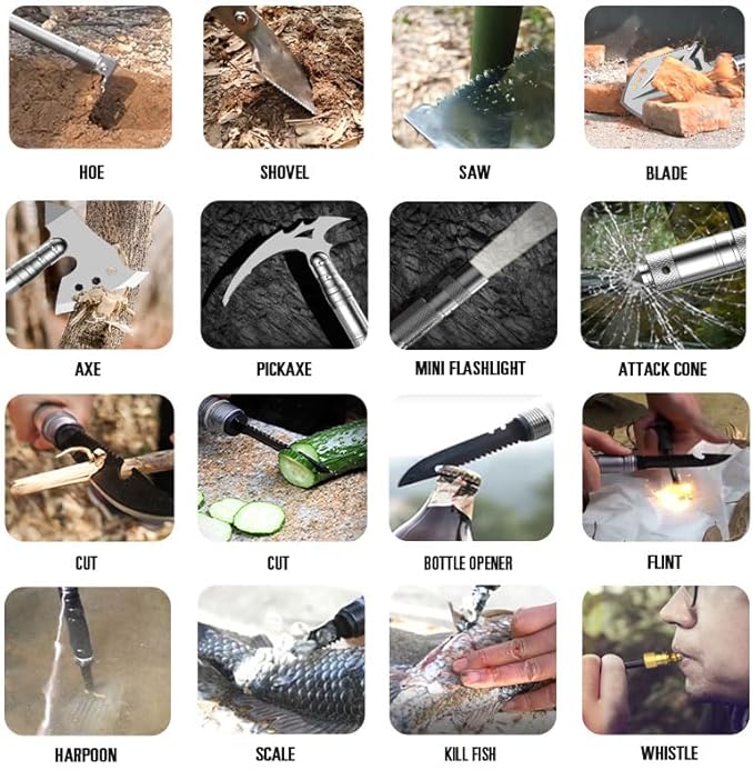 YANTOO Survival Shovel Axe Multitool, Fixm Folding Shovel Hatchet Survival Tool Camping Tool Kit with Storage Bag, Great for Outdoors, Camping, Hiking and Car Emergency