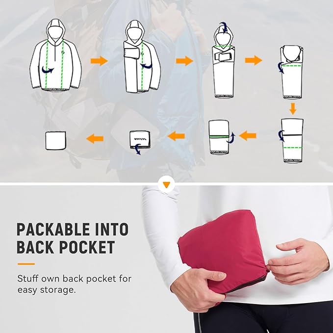 baleaf Men's Rain Jacket Waterproof Windbreaker Raincoat Running Cycling Hiking Gear Hood Lightweight Reflective Packable