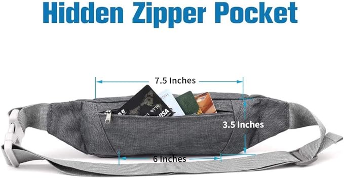 WATERFLY Fanny Pack for Women Men Water Resistant Small Waist Pouch Slim Belt Bag with 4 Pockets Lightweight Crossbody Chest Bag Fit All Phones, 11.02 x 2.1 x 4.3 inch,11.02 x 2.1 x 4.3 inch