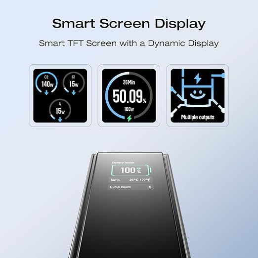 EF ECOFLOW Rapid Power Bank 25,000mAh, 170W Portable Charger with Dual 140W USB-C Ports for Multi-Device Charging, Smart TFT Screen, Compatible with iPhone Series, Samsung, Laptop and More (Silver)