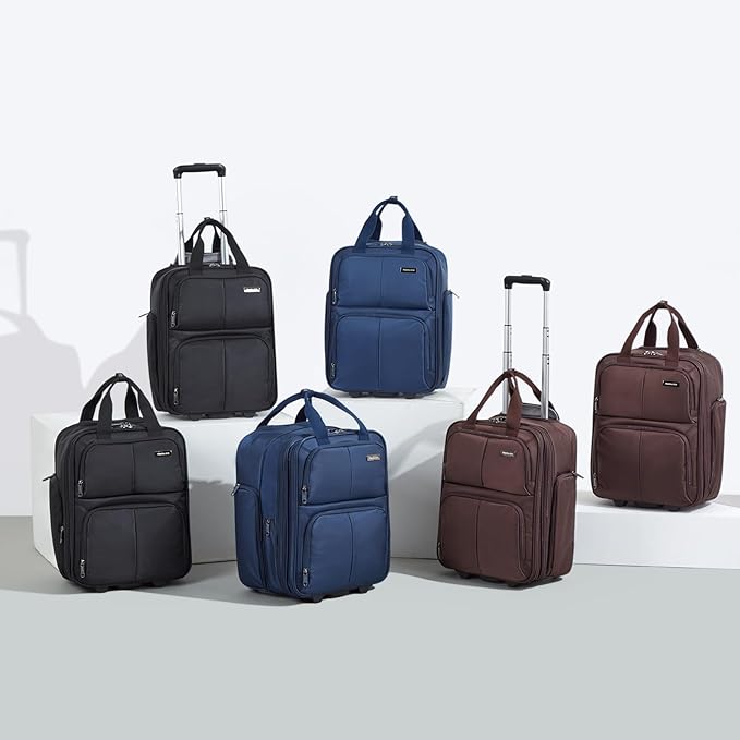 Hanke Softside Underseat Carry On Luggage with Wheels,Travel Luggage Rolling Bag Small Suitcase，Coffee, Underseater 16-Inch