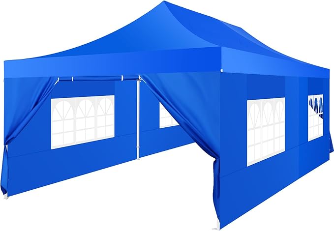 COBIZI 13x26 Pop Up Canopy with 6 Sidewall,Heavy Duty Canopy UPF 50+ All Season Wind Waterproof Commercial Outdoor Wedding Party Tents for Parties Canopy Gazebo with Roller Bag(13 x 26 ft Blue)