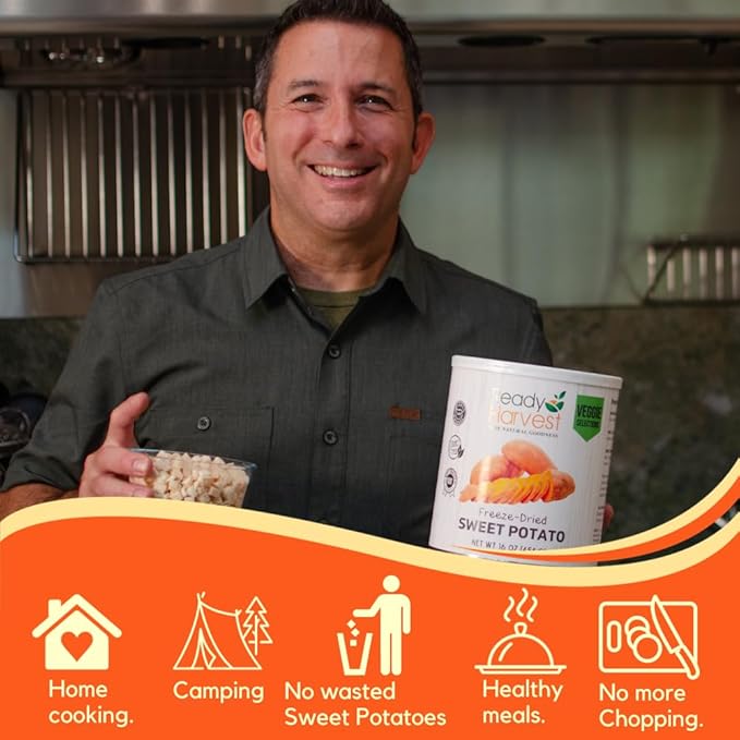 Ready Harvest Freeze Dried Food - Sweet Potatoes | Emergency Food | Pantry Staples | #10 Can | 25-Year Shelf Life | Cans Filled to the Top