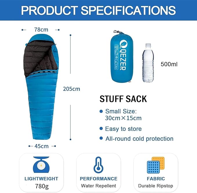 Ultralight Down Sleeping Bag for Adults with 600 Fill Power, Compact Sleeping Bag for Backpacking, Hiking and Camping