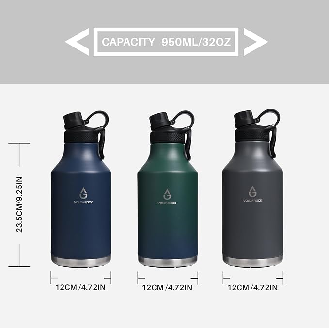 Vacuum Insulated Jug with Straw Lid Dustproof, Half Gallon Insulated Beer Growler, 3 Lids Wide Mouth Thermos Mug, Leakproof BPA Free and Dishwasher Safe - 64 Oz Grey