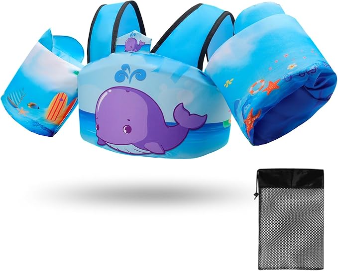 Elejolie Toddler Swim Vest for Child Learn Swiming Training,Infant Safety Swimmies Aid Jacket for Kids 2 3 4 5 6 Years Old,Arm Water Wings for Baby 22-66lbs