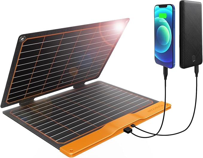 20W Small Solar Panel Charger 5V USB-A USB-C Foldable Portable Lightweight ETFE Power Emergency Panel IP67 Waterproof Hiking Camping Backpacking for Phones Tablets Power Bank