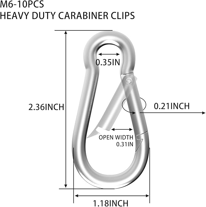 Carabiners Clip Spring Snap Hook,Heavy Duty Galvanized Steel(10&120PcsM6,50PCSM8&30PCSM10) Carabiner,Safety Quick Links Snap Hooks,Spring Clips for Swing Hammock Camping Keychain Outdoor