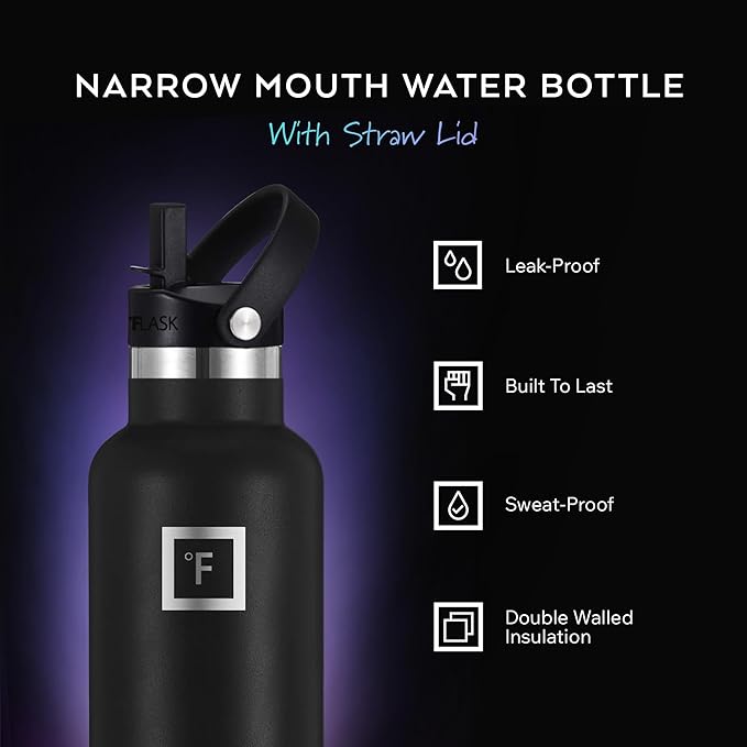 IRON °FLASK Camping & Hiking Hydration Canteens - 3 Lids (Narrow Straw Lid) Leak Proof Vacuum Insulated Stainless Steel - Hot & Cold Double Walled Sports Water Bottle - Cotton Candy, 32 Oz