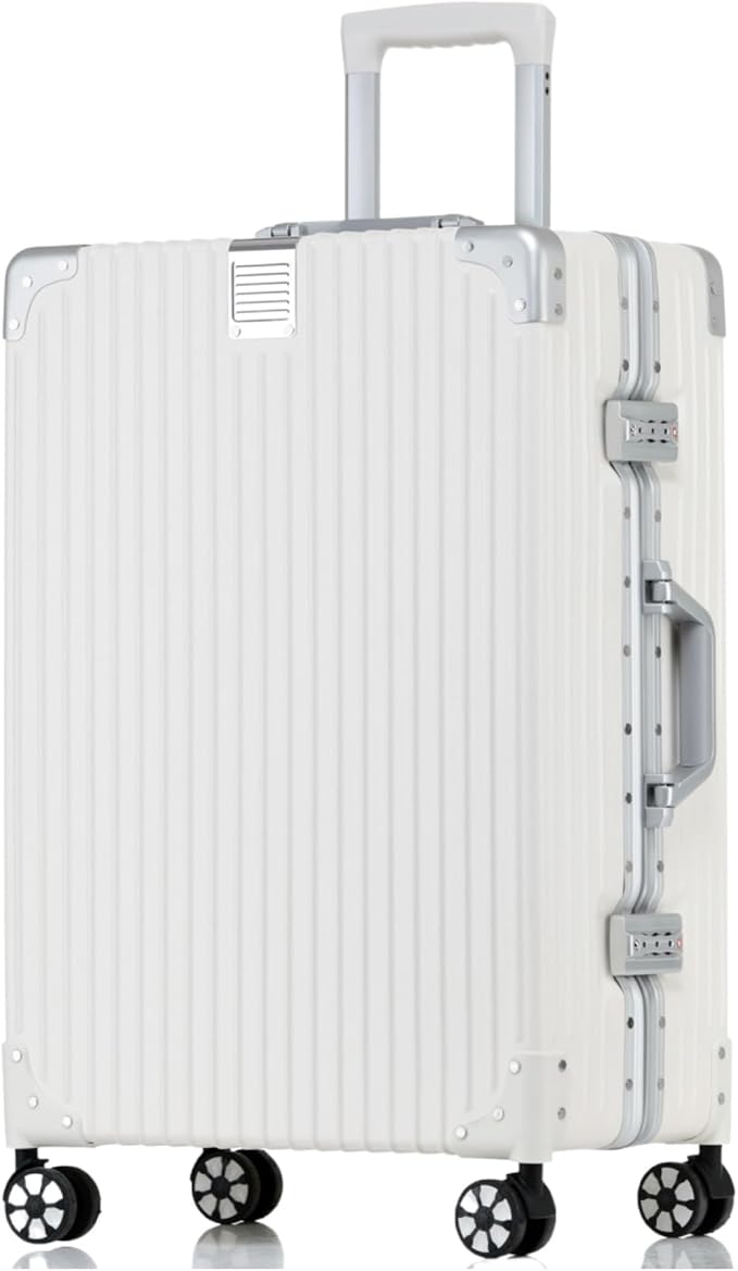 HotWay 24 Inch Checked in Luggage with Aluminum Frame,PC Hard Shell Suitcase with Spinner Wheels and TSA Lock, Large Suitcase for Travel, White
