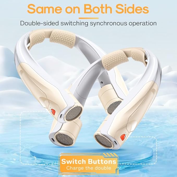 Hands-Free Portable Neck Fans - 6000mAh High Capacity Battery, USB Dual Port Fast Charging, Ultra-Quiet 6 Speeds Cooling Air, 360° Airflow for Outdoor, Indoor, Office, Travel - Beige