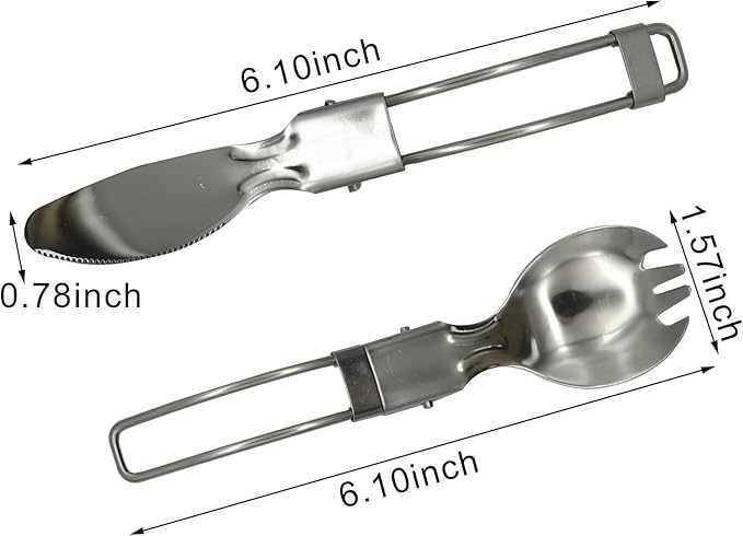 4Pcs Folding Camping Utensils Set Portable 18/10(304) Stainless Steel Flatware include Dishwasher Safe Spoon Fork Knife for Picnic Travel Hiking Backpacking
