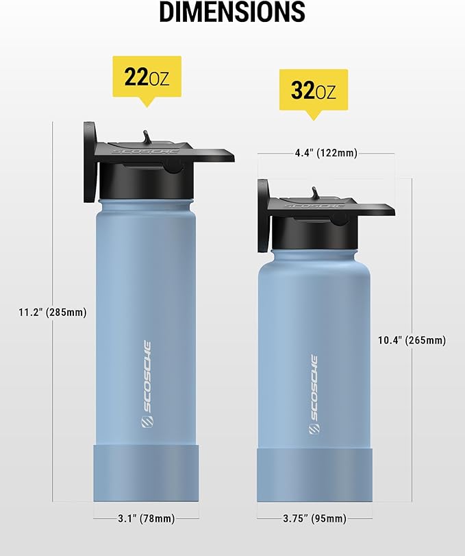 Scosche MFMS32 MagicMount Flask 32 oz Stainless Steel Water Bottle with MagSafe Phone Mount Stand, 12H Hot & 24H Cold, Insulated Flask with Magnetic Phone Holder for Gym, Travel, Sports, 32oz, Blue