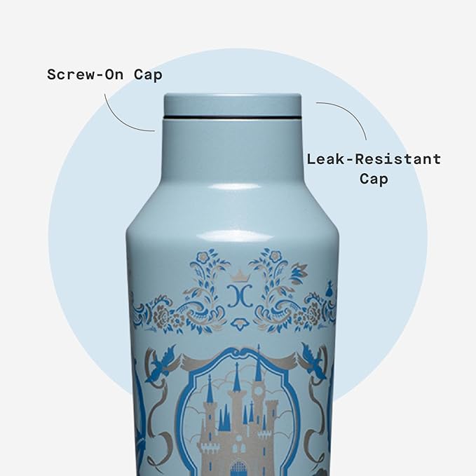 Corkcicle Disney Princess Sport Canteen - Keeps Drinks Cold for 25 Hours - Triple-Insulated Stainless Steel - Screw-On Cap - Summer Drinkware Gift - Keeps Drinks Ice Cold - 20 oz - Cinderella