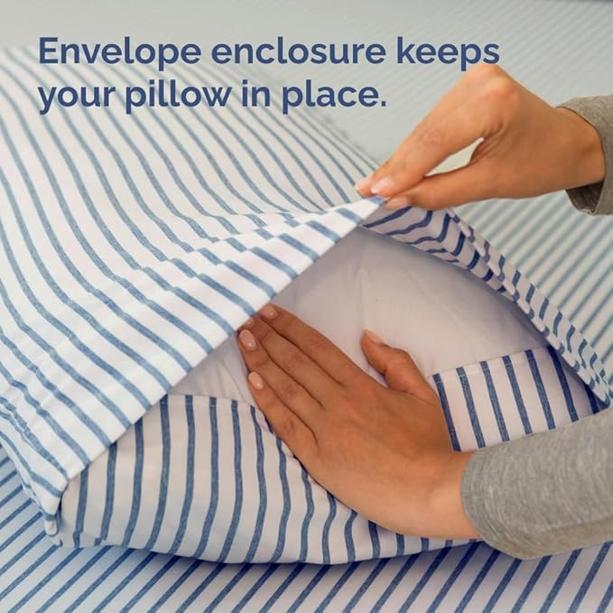 CGK Unlimited Queen Size Pillow Case Set of 4 - Soft, Premium Quality Microfiber Fabric - Blue Stripes 2, 20x40, 20x36 & 20x48