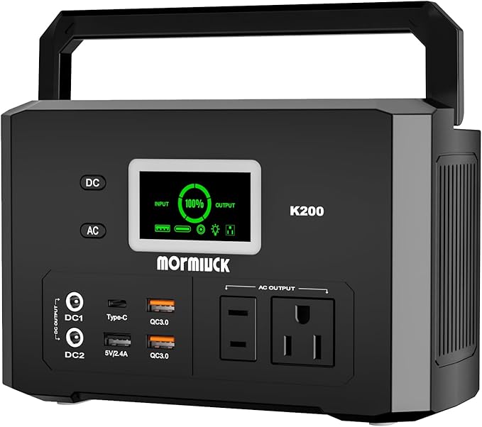 200W Portable Power Station (400W Peak), mormluck 118Wh Solar Generators with 110V/200W AC Outlet（NO SOLAR PANEL）, 32000mAh Lithium Battery for Home Backup, Outdoor Adventures, and RV Emergencies
