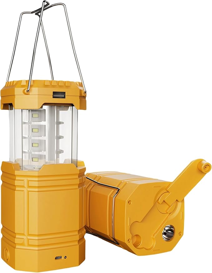 3000mAh Large Capacity Hand Crank Solar Camping Lantern, Portable Ultra Bright LED Torch, 23-26 Hours Running Time, USB Charger, Electronic Lantern for Outdoor