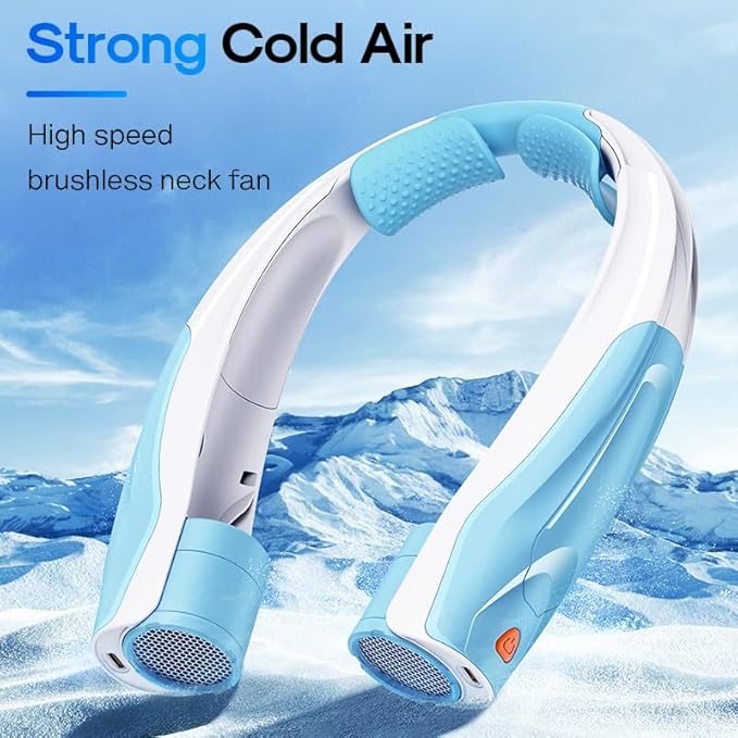 Hands-Free Portable Neck Fan - 6000mAh High Capacity Battery, USB Dual Port Fast Charging, Ultra-Quiet 6 Speeds Cooling Air, 360° Airflow for Outdoor, Indoor, Office, Travel - Blue