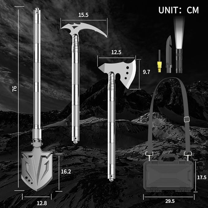 YANTOO Survival Shovel Axe Multitool, Fixm Folding Shovel Hatchet Survival Tool Camping Tool Kit with Storage Bag, Great for Outdoors, Camping, Hiking and Car Emergency