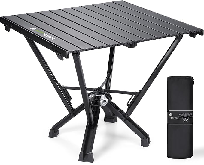 Camping Table Folding, Small Camping Table with Load 380lbs, Portable Roll up Aluminum Foldable Table with Carry Bag for Outdoor, Picnic, Camping, Black