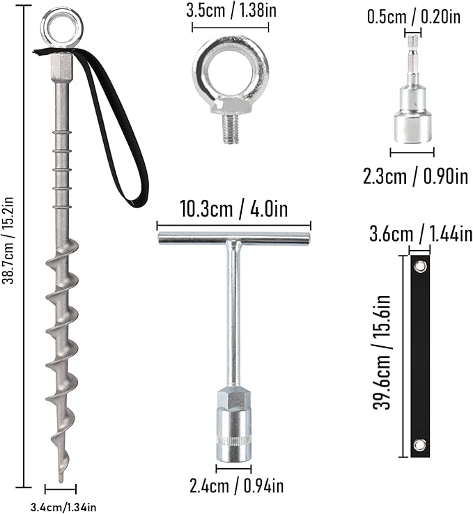 4 PCS Screw in Tent Stakes for Women Men Ground Anchors for Sand, Trampolines, Camping - Aluminium Heavy Duty Rust Prevention Pegs Spikes Drillable Threaded Anchor Stake - Silvery 14 inch