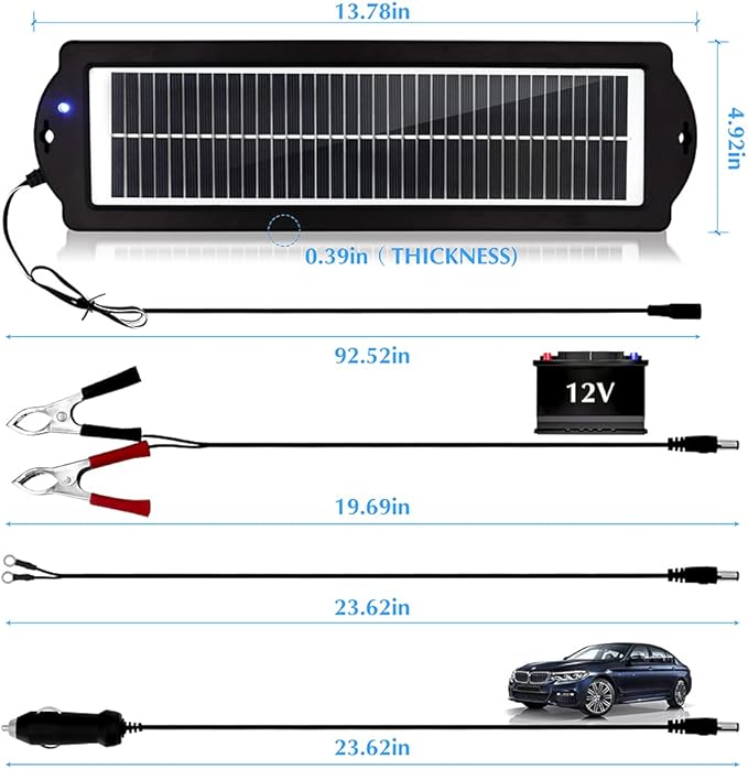 MEGSUN 12 Volt 5 Watt Solar Car Battery Maintainer Trickle Chargers Kits, Portable Waterproof Solar Panel Charging Kit for Car, Boats, RV, Trailer, Camper, Automotive, Motorcycle, Snowmobile. (5W)
