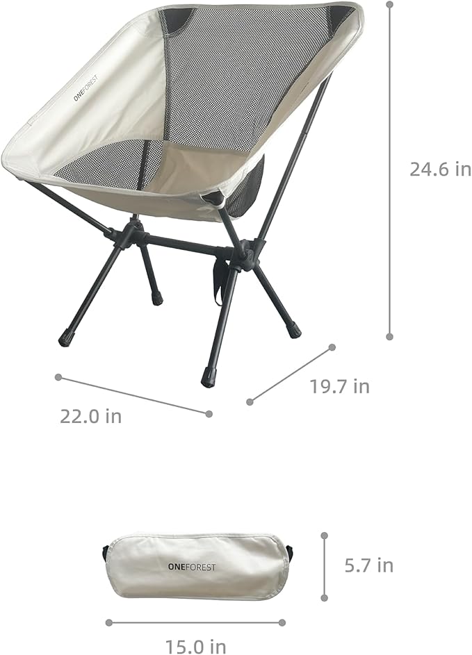 ONEFOREST Camping Chair, Foldable Portable Backpacking Chair for Beach Camp Hiking Outdoor Sport, Beige