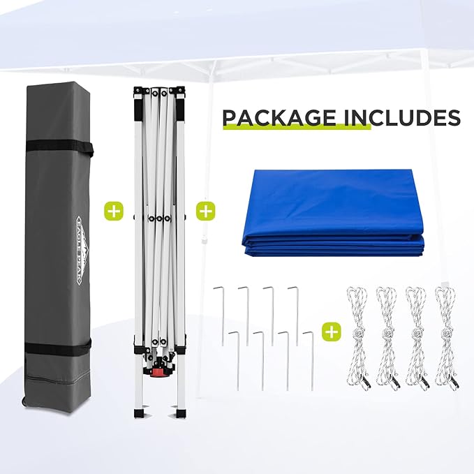 EAGLE PEAK 11x11 Slant Leg Pop-up Canopy Tent Easy One Person Setup Instant Outdoor Beach Canopy Folding Portable Sports Shelter 11' x 11' Base 9' x 9' Top (Blue)